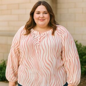 Eloquii Pink and Cream Striped‎ Blouse